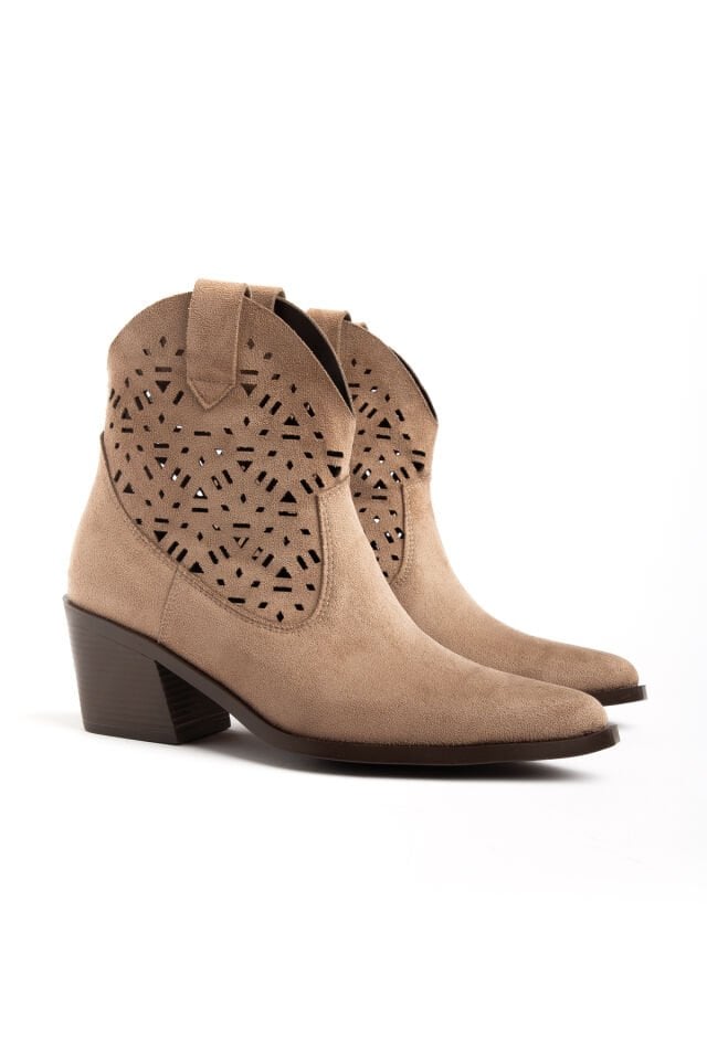 Vizon Süet Western Lazer Delik Kovboy Bilekte Kısa Bot 5566