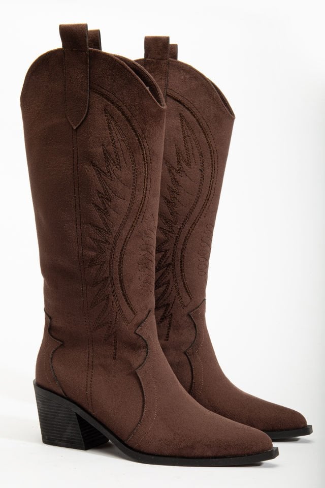 Kahve Mat Süet Western Kovboy Nakışlı Çizme 5110