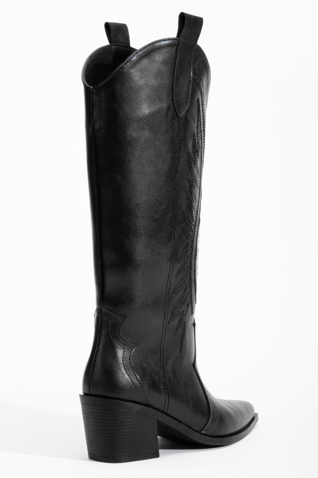 Siyah Mat Deri Western Kovboy Nakışlı Çizme 5110