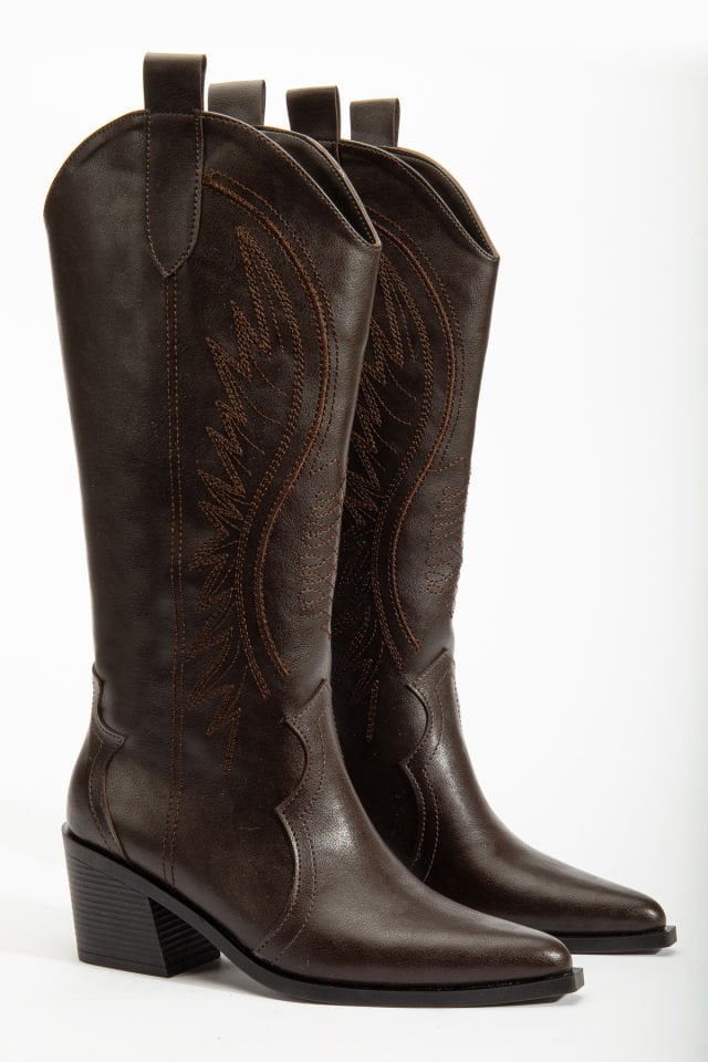 Acı Kahve  Mat Deri Western Kovboy Nakışlı Çizme 5110 39