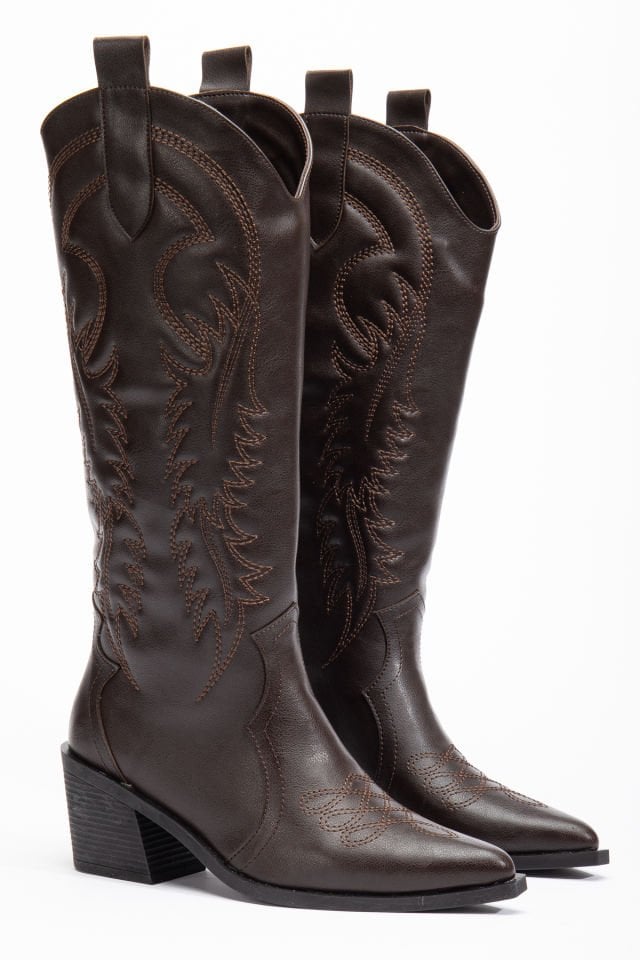 Acı Kahve  Mat Deri Western Kovboy Kabartmalı Nakışlı Çizme 5210 40