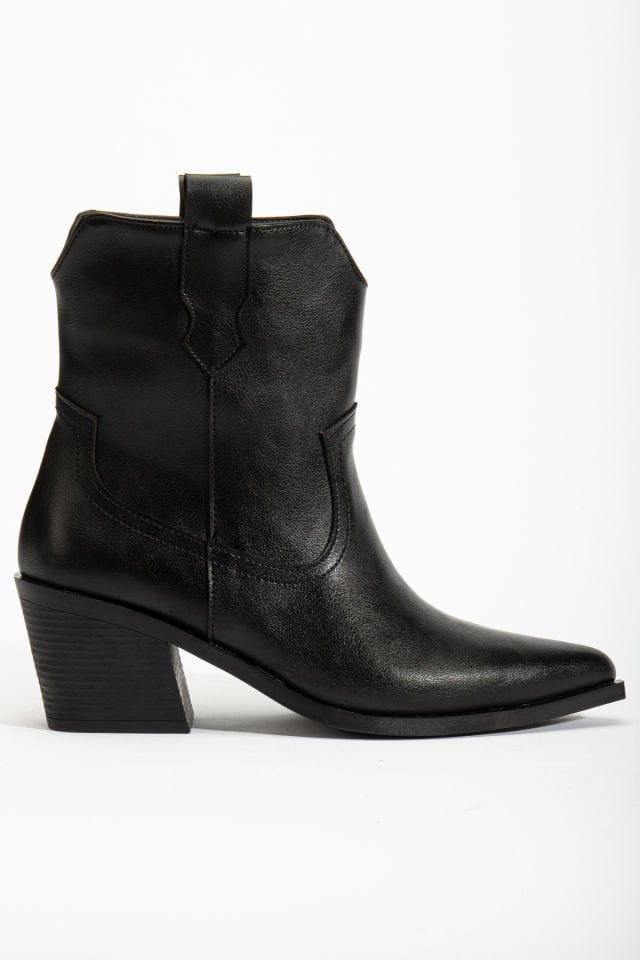 Siyah Mat Deri Western Kovboy Kısa Bot 7070 39