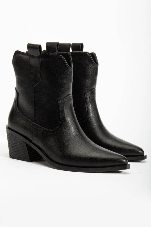 Siyah Mat Deri Western Kovboy Kısa Bot 7070 39