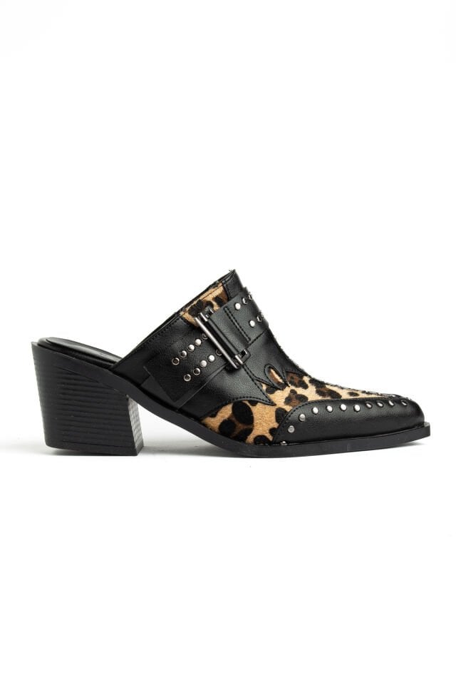 Siyah Leopar Mat Deri Pim Detay Detay Terlik 7777 39
