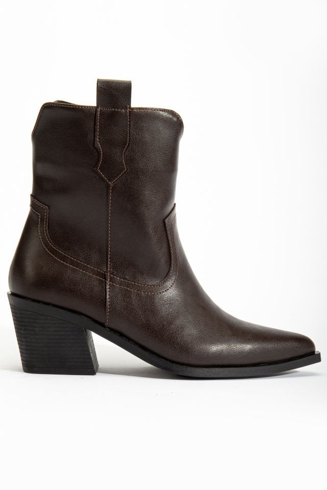 Acı Kahve Mat Deri Western Kovboy Kısa Bot 7070 39