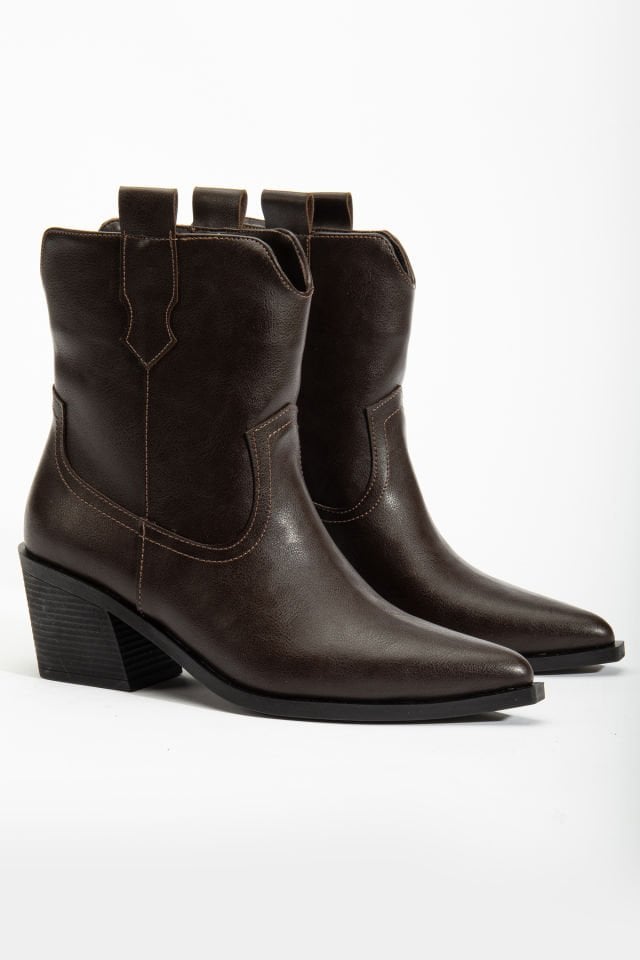 Acı Kahve Mat Deri Western Kovboy Kısa Bot 7070 39