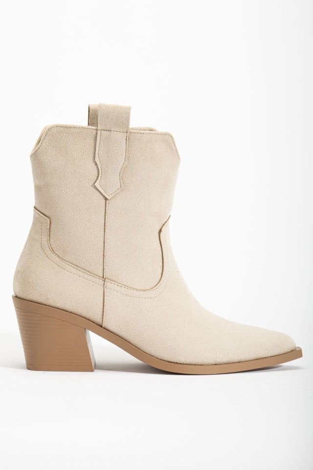 Bej Mat Süet Western Kovboy Kısa Bot 7070 39