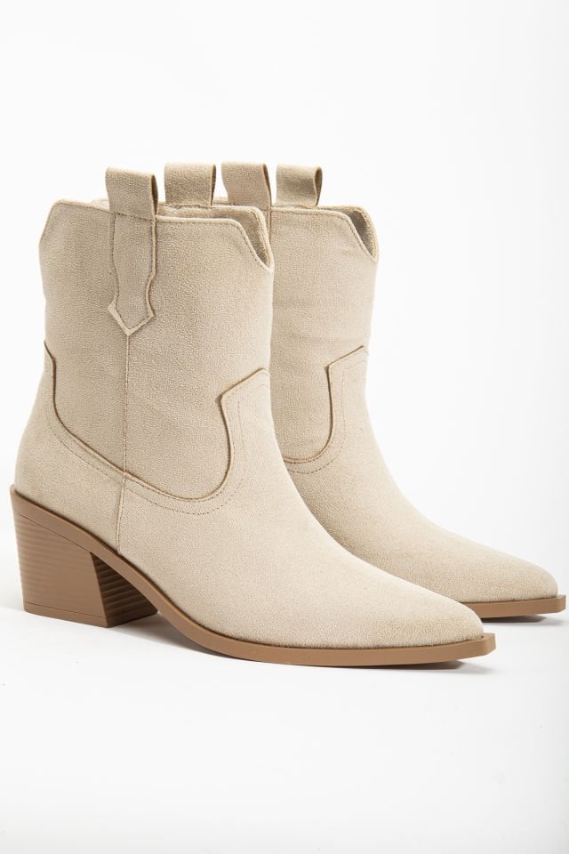 Bej Mat Süet Western Kovboy Kısa Bot 7070 39