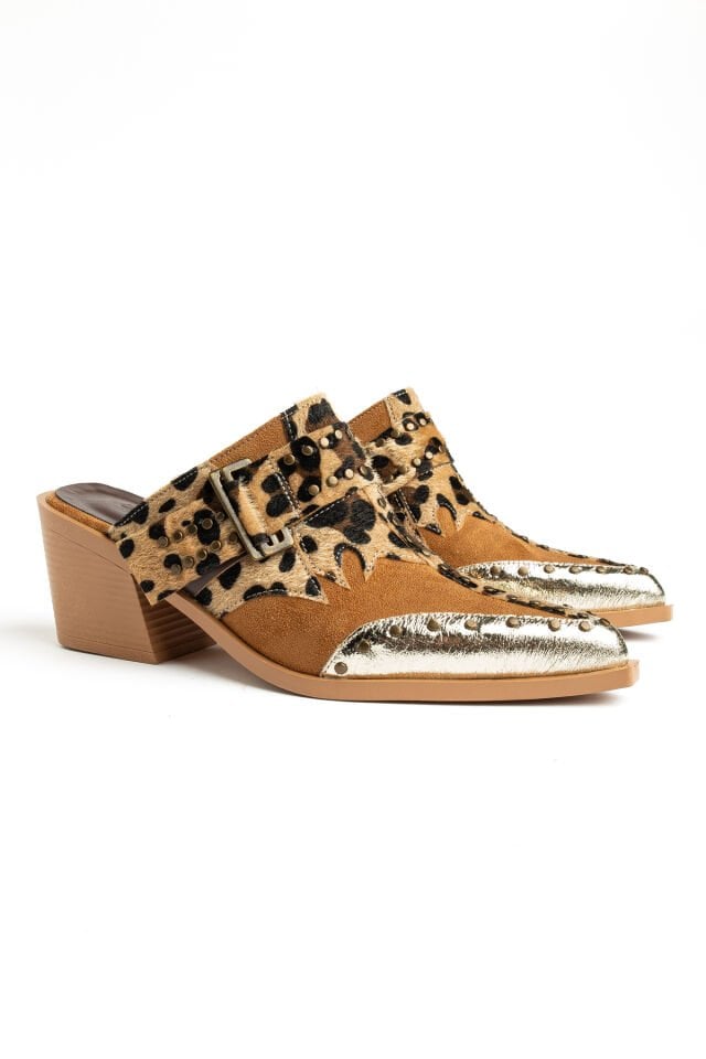 Taba Leopar Mat Süet Pim Detay Detay Terlik 7777