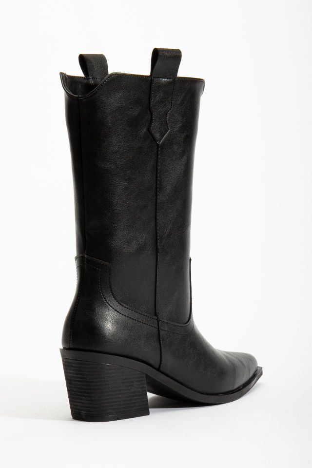 Siyah Mat Deri Western Kovboy Ara Boy Bot 8080