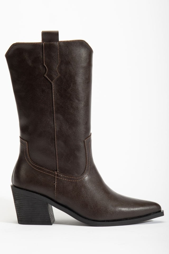 Acı Kahve Mat Deri Western Kovboy Ara Boy Bot 8080 39