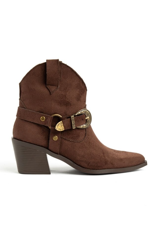 Kahve Süet Western Tokalı Kovboy Bilekte Kısa Bot 4339