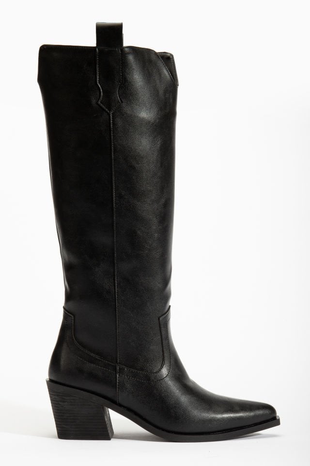 Siyah Mat Deri Western Kovboy Düz Çizme 9191 39