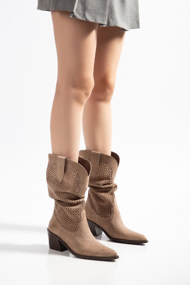 Vizon Süet Western Lazer Delikli Kovboy Bot 3939