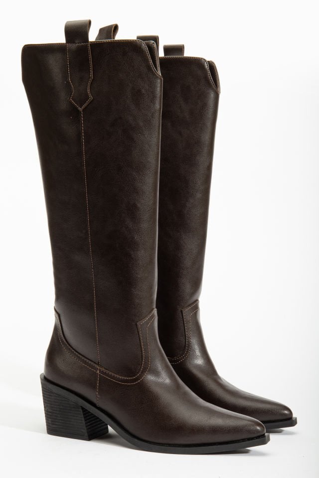 Acı Kahve  Mat Deri Western Kovboy Düz Çizme 9191 39