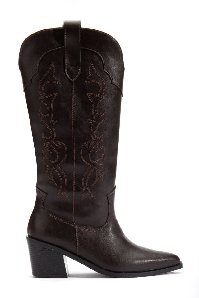 Acı Kahve  Mat Deri Western Kovboy Nakışlı Çizme 7050