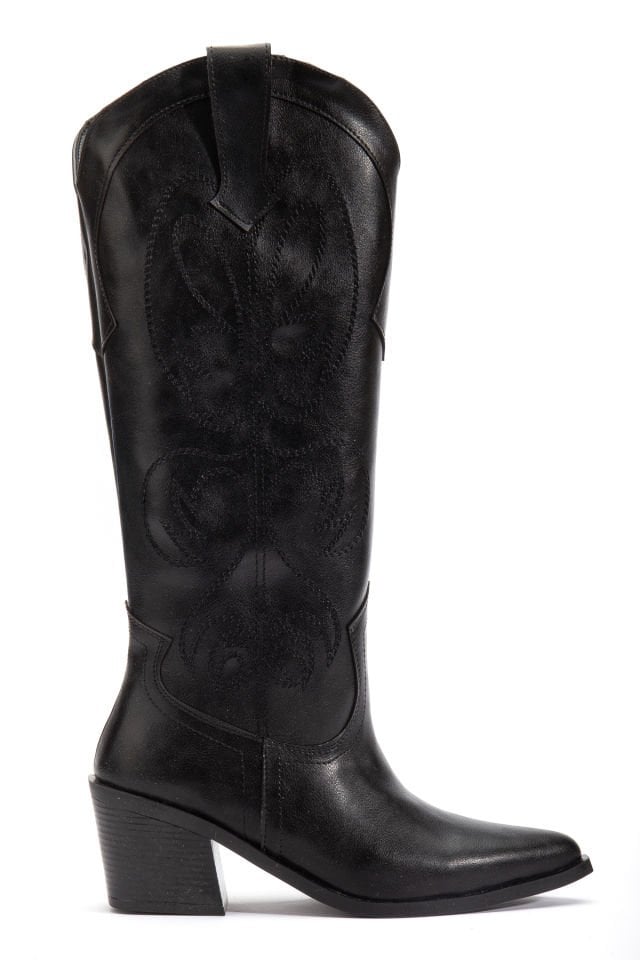 Siyah Mat Deri Western Kovboy Nakışlı Çizme 2220 39