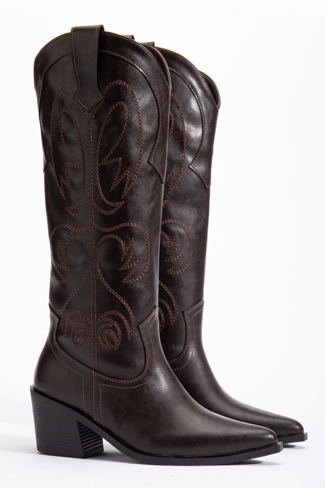 Acı Kahve Mat Deri Western Kovboy Nakışlı Çizme 2220