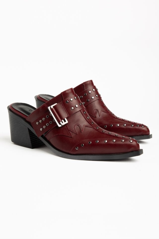 Bordo Mat Deri Pim Detay Detay Terlik 7777 39