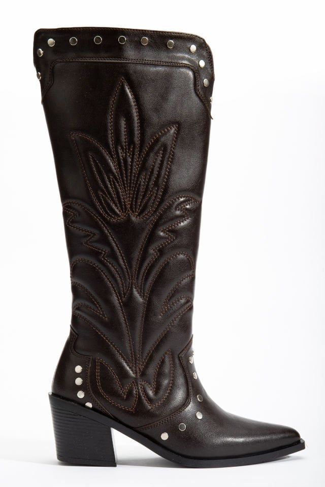 Acı Kahve Mat Deri Western Kovboy Nakışlı Zımbalı Çizme 1717