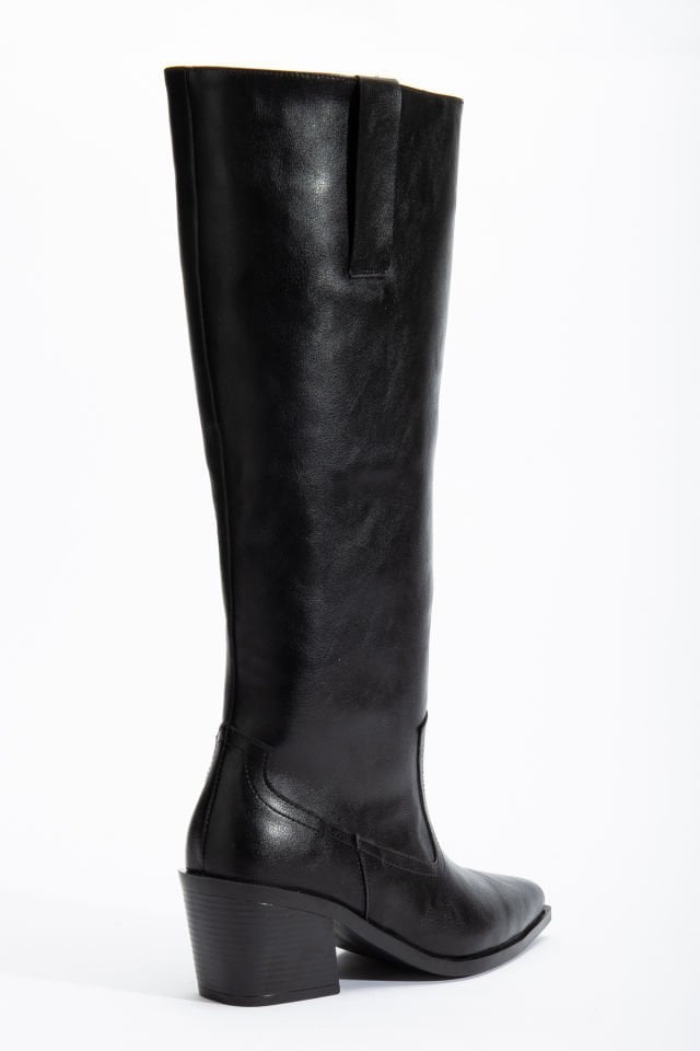 Siyah  Mat Deri Western Kovboy Düz Uzun Çizme 4060