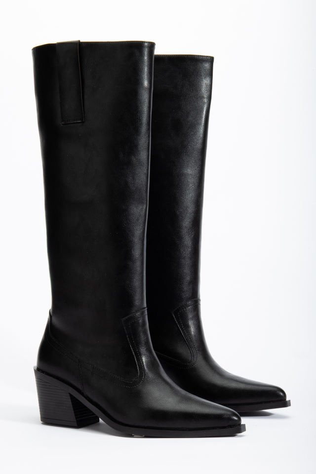 Siyah  Mat Deri Western Kovboy Düz Uzun Çizme 4060 40