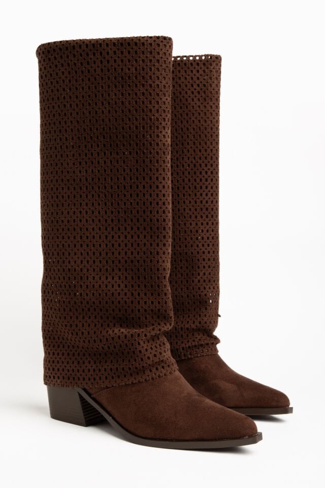 Kahve Süet Delikli Pantolon Western Çizme 6515 39