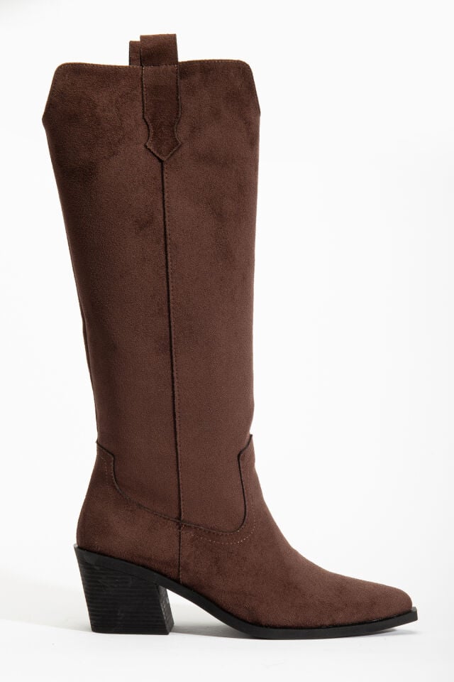 Kahve Mat Süet Western Kovboy Düz Çizme 9191 39