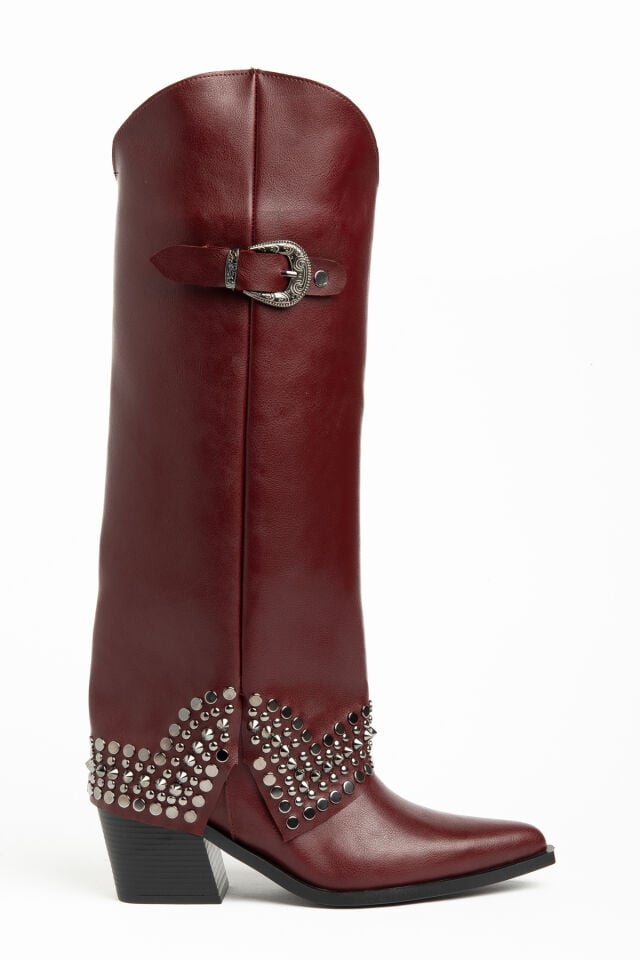 Bordo Mat Deri Trok Detay Pantolon Western Çizme 2680 39
